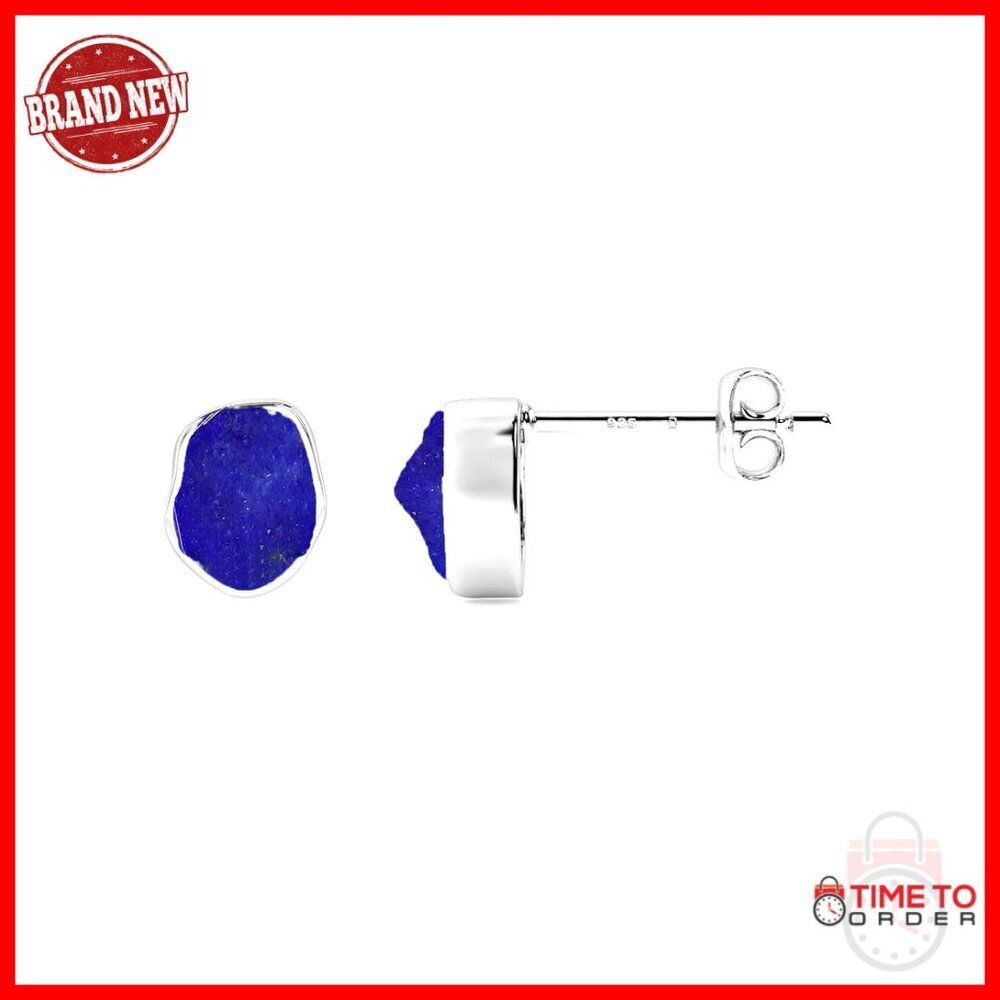 Sterling Silver Lapis Lazuli Stud Earrings, 6x4mm Bezel-Set Birthstone Jewelry
